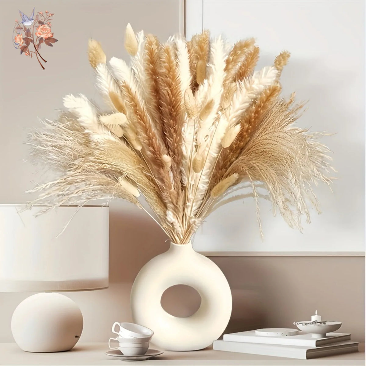 Natural pampas bouquet styled in a vase